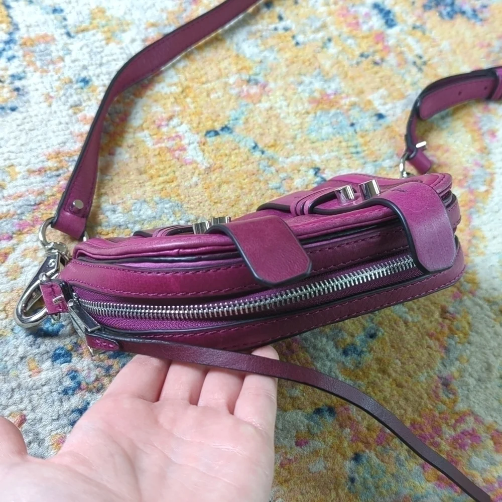 She + Lo Unchartered Leather Mini Crossbody Saddle Bag Plum Purple - Picture 16 of 16